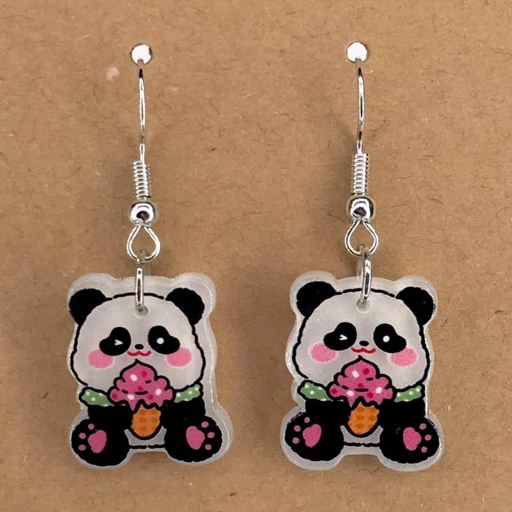 Fun Panda Acrylic Dangle Earrings Cute Fashion Jewelry - Picture 4 of 4